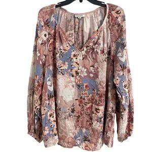 Andree by Unit Woman's Plus Size 2X Floral Boho Long Sleeve Top Blouse